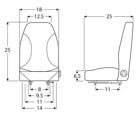 Wise Industrial Seating - WM1664 - Trimline Low Back w/ Recline - Line Drawing